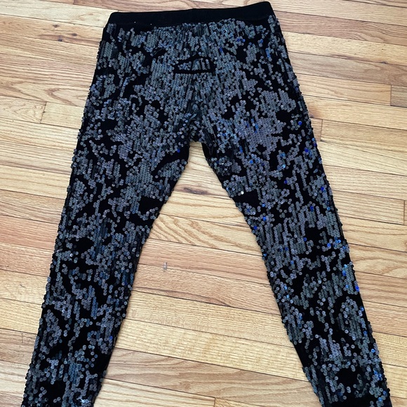 NWOT Sequin High Rise Leggings Velvet Evening Club Night out Trousers Shiny Fit - Picture 8 of 9